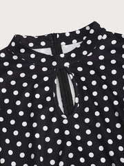  Polka Dot Print Cut Out Bat Sleeve Dress