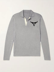 Bull Pattern Knit Polo Shirt Men's Casual Lapel Pullover Sweater