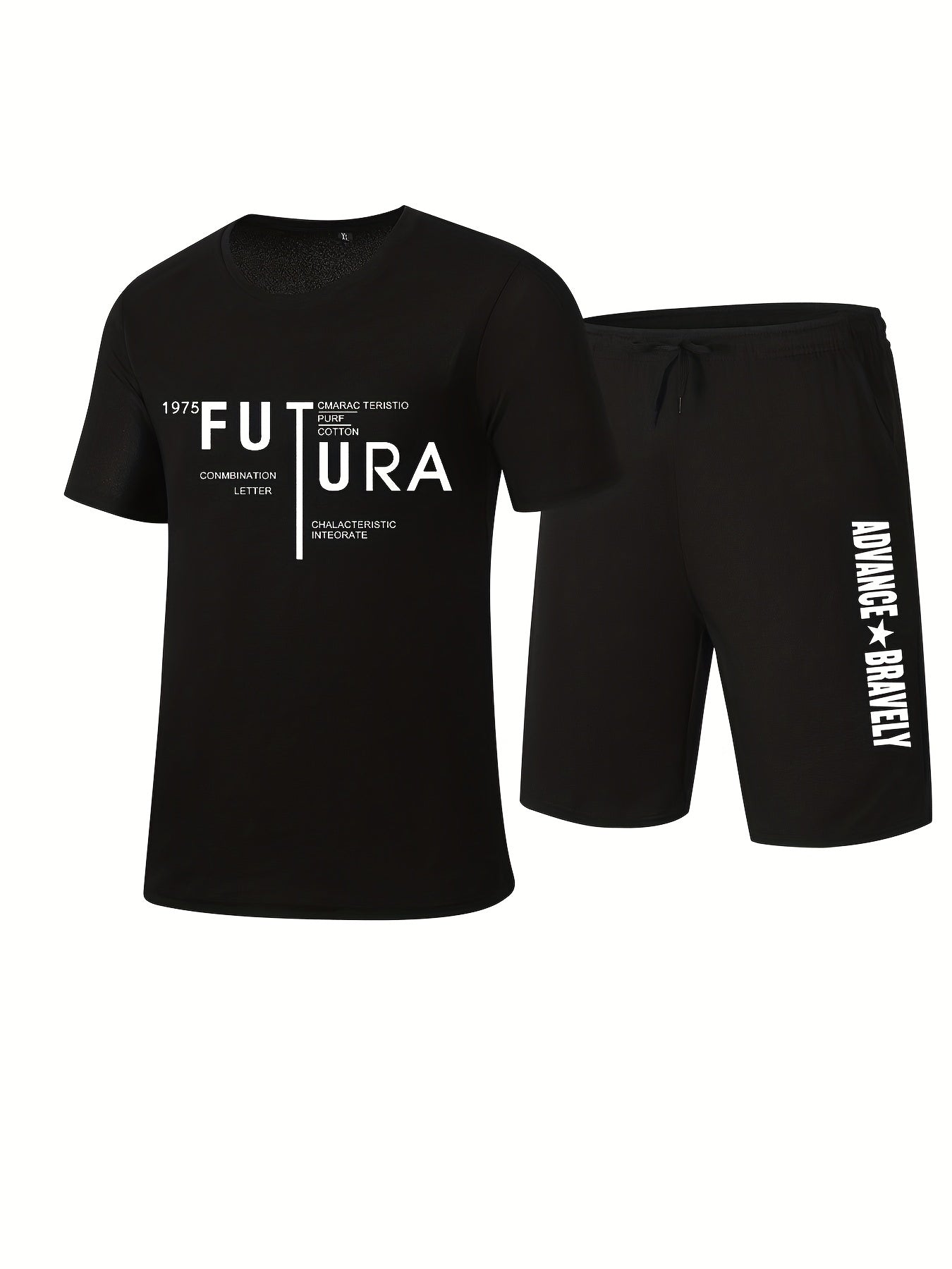 Men's Letter Print T shirt & Casual Stretch Shorts