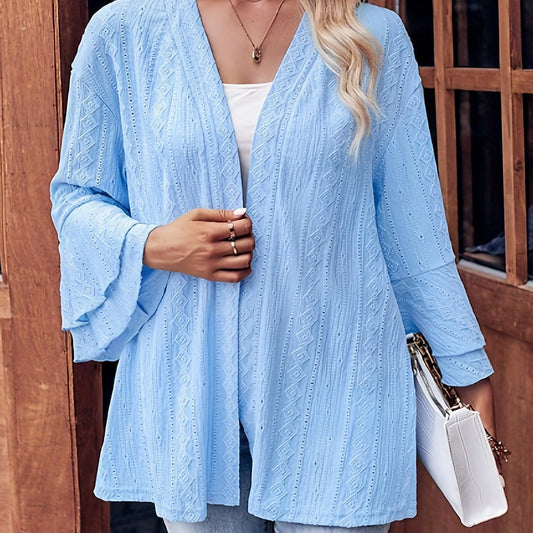 Solid Jacquard Bell Sleeve Cardigan