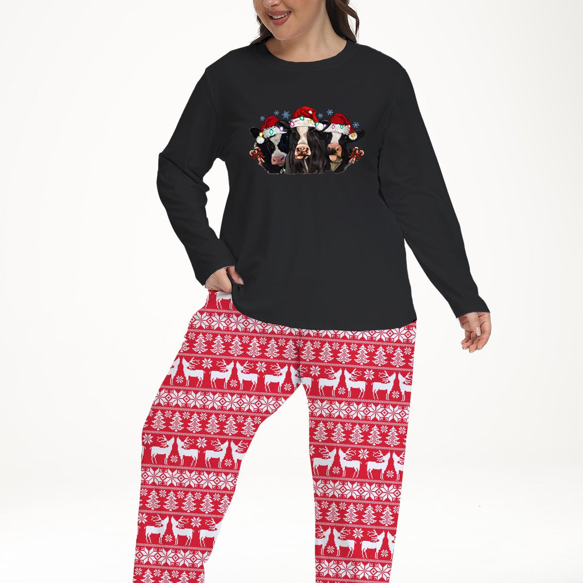  Christmas Colorblock Graphic Print Pajama Set