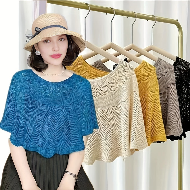 Hollow Out Knitted Shawl Solid Wrap Cape Ruffles Cardigan
