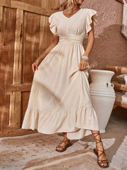 Butterfly Sleeve Maxi Dress V Neck High Waist Women's Clothing