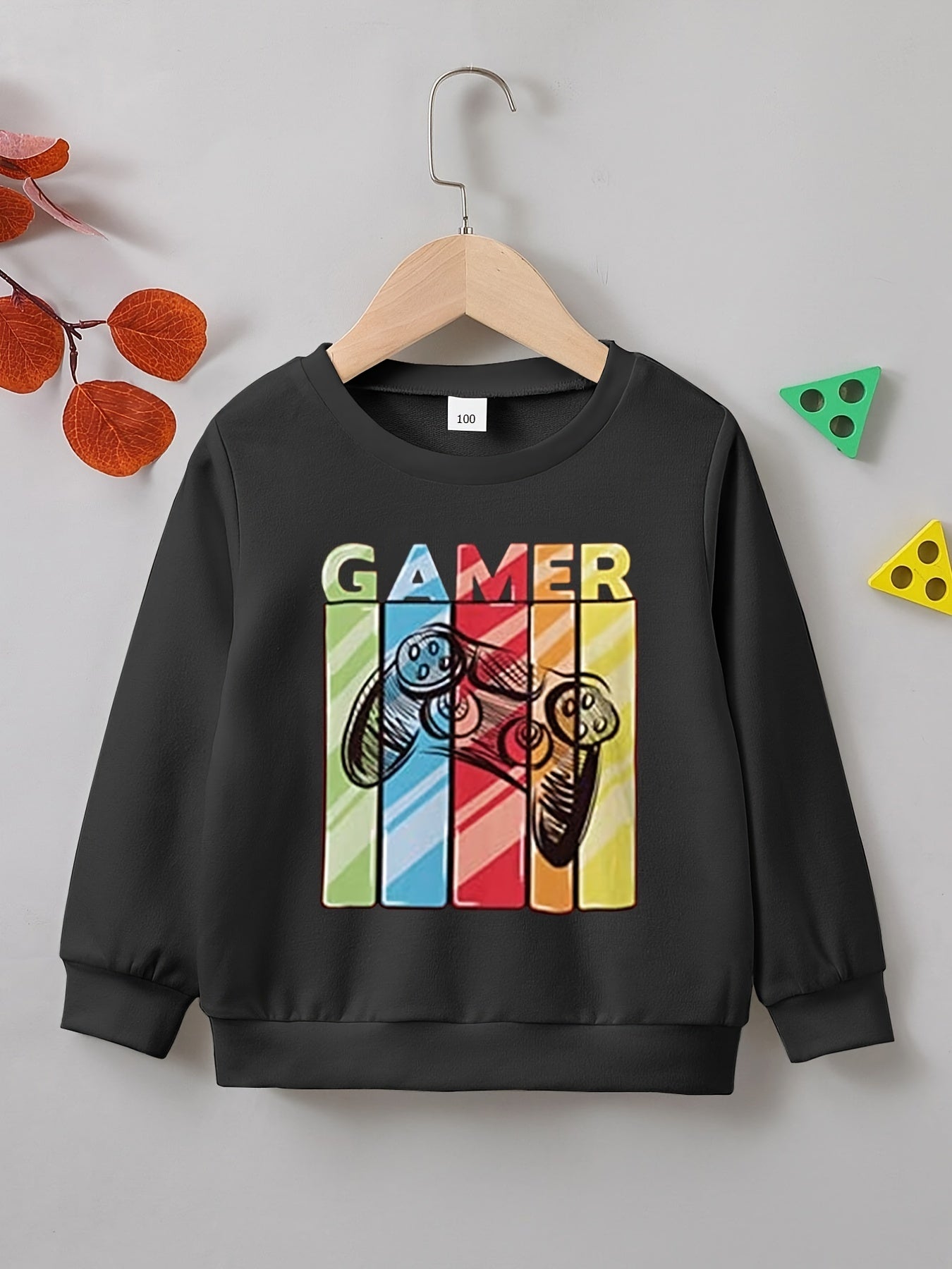 Vintage Gamepad Print Boys Casual Pullover Sweatshirt