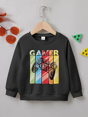 Vintage Gamepad Print Boys Casual Pullover Sweatshirt
