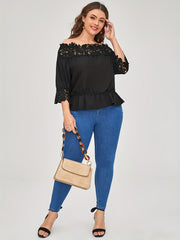  Blouse Women's Plus Contrast Lace Off Shoulder Top