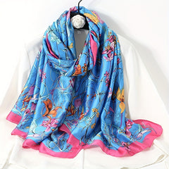 Boho Flower Print Scarf Satin Shawl Casual Windproof Head Wrap