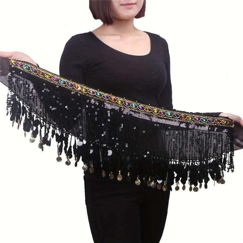 Boho Belly Dance Hip Scarf Long Tassel Gem Belt Indian Dance Girdle