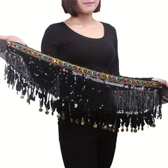 Boho Belly Dance Hip Scarf Long Tassel Gem Belt Indian Dance Girdle