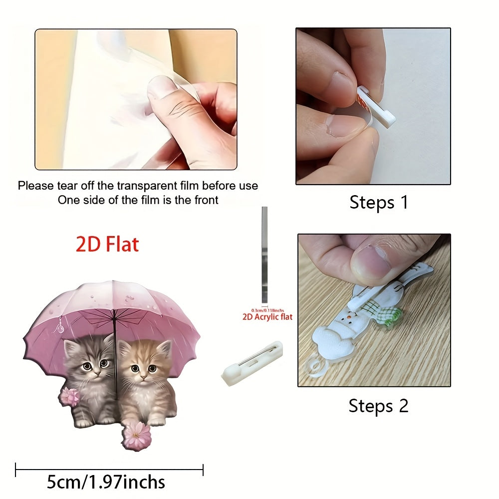 Charming Acrylic Cat Brooch with Umbrella Adorable Kitten Pins