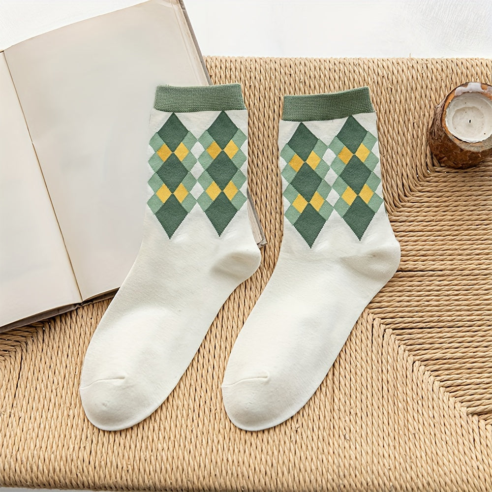 Floral & Plaid Print Socks - Women's Mid Tube Stockings