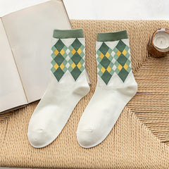 Floral & Plaid Print Socks - Women's Mid Tube Stockings