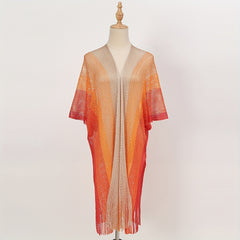 Striped Shawl Cape with Tassel Cover Up