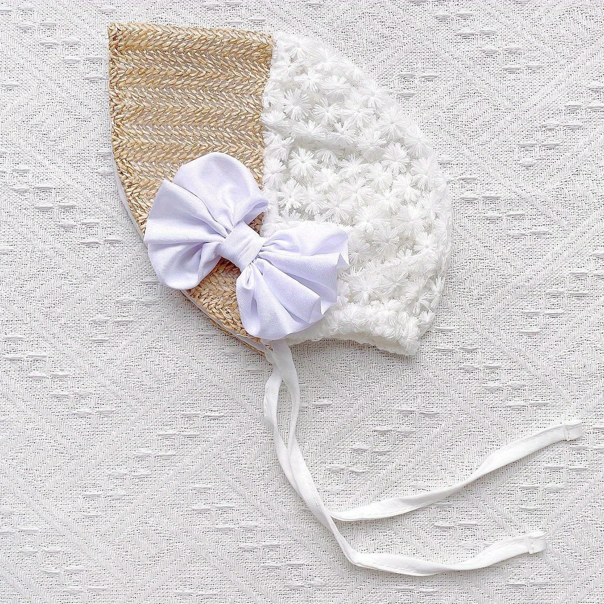 Lace Mesh Cap w/ Bow & Tie Strap for Newborns
