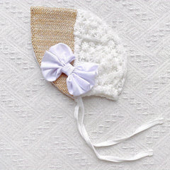 Lace Mesh Cap w/ Bow & Tie Strap for Newborns