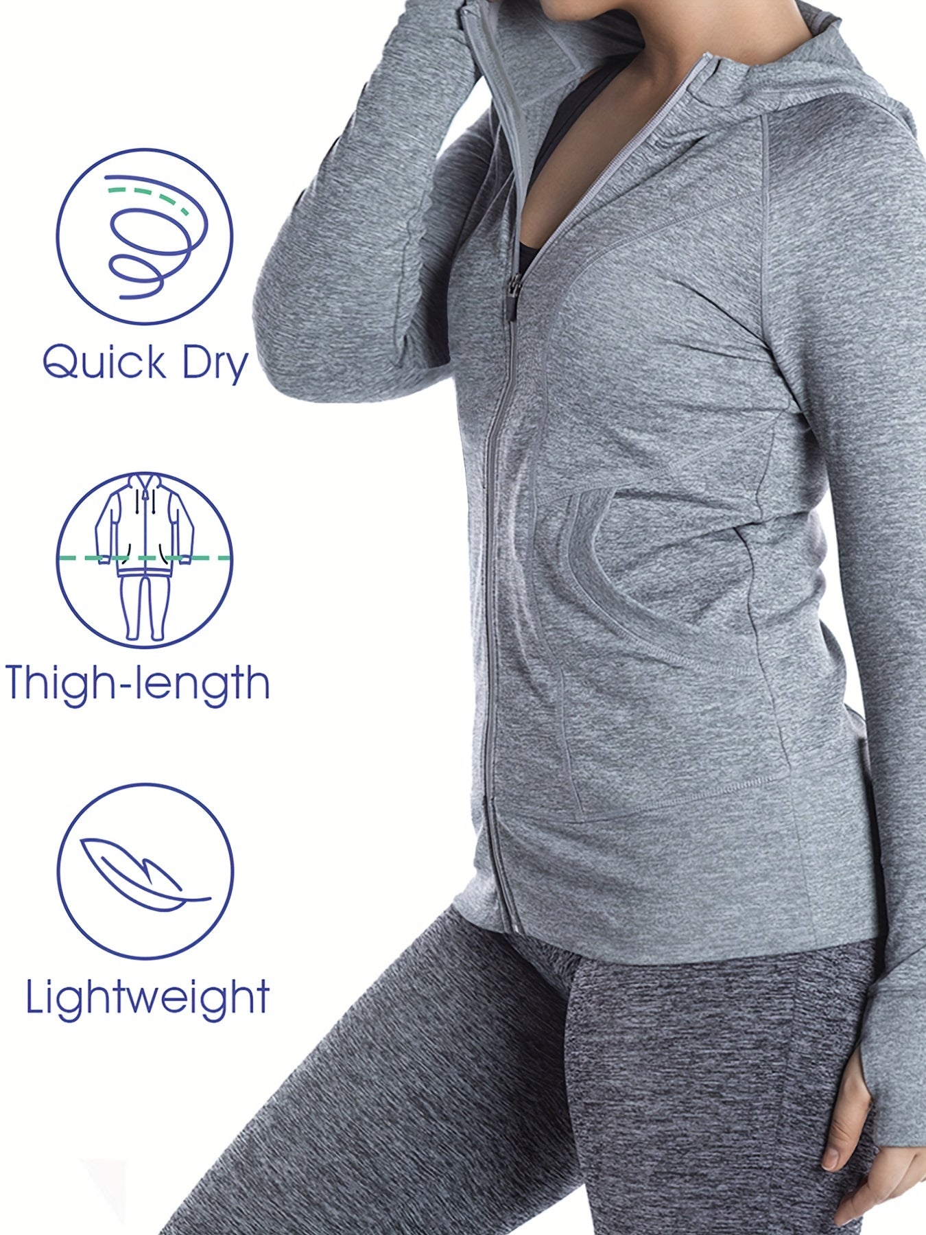 Youth Zipper Sports Coat With Pockets & Hand Cover Kids Sun Protection