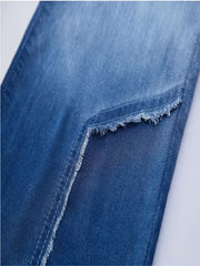 Stylish Gradient & Raw Trim Jeans Wide Leg Trousers