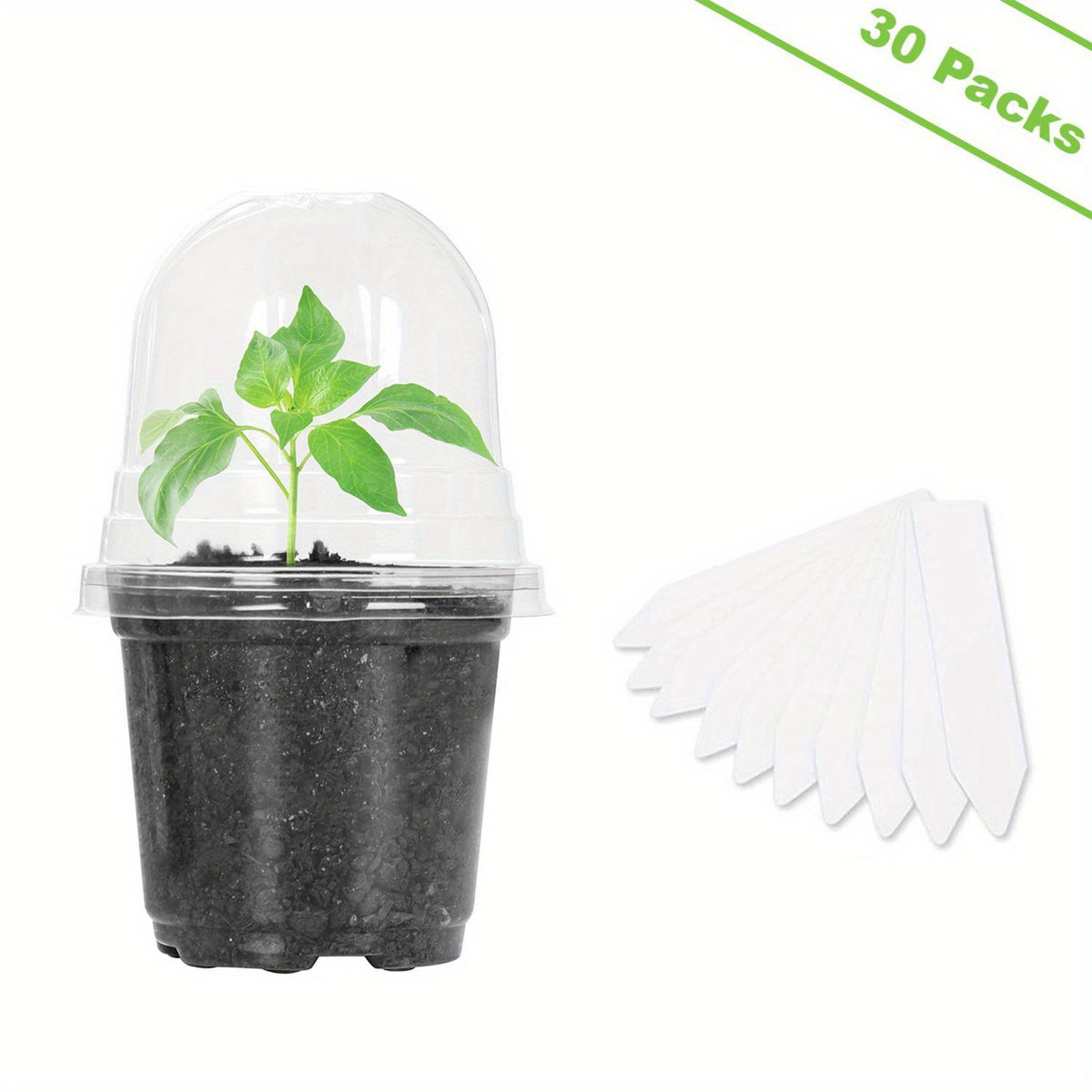 30 Clear Nursery Pots with Humidity Domes 10-16 cm - Seed Starter Pots