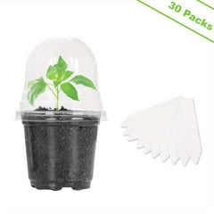30 Clear Nursery Pots with Humidity Domes 10-16 cm - Seed Starter Pots