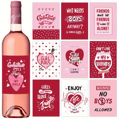 Galentine's & Waterproof Wine Bottle Labels Set of 10 Unique Glittered Stickers