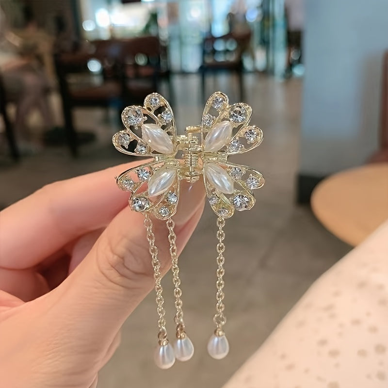 Rhinestone Butterfly Tassel Hair Claw Clip Bow Hairclip