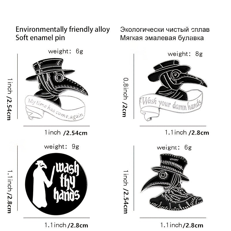 4pcs Plague Doctor Enamel Pins Set Gothic Punk Pins For Jackets Hats
