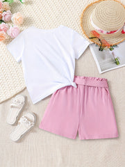 Girls Floral Animal Graphic Tee Shorts Set