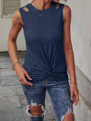 Knot Front Cut Out Tank Top Sleeveless Casual Solid Tank Top