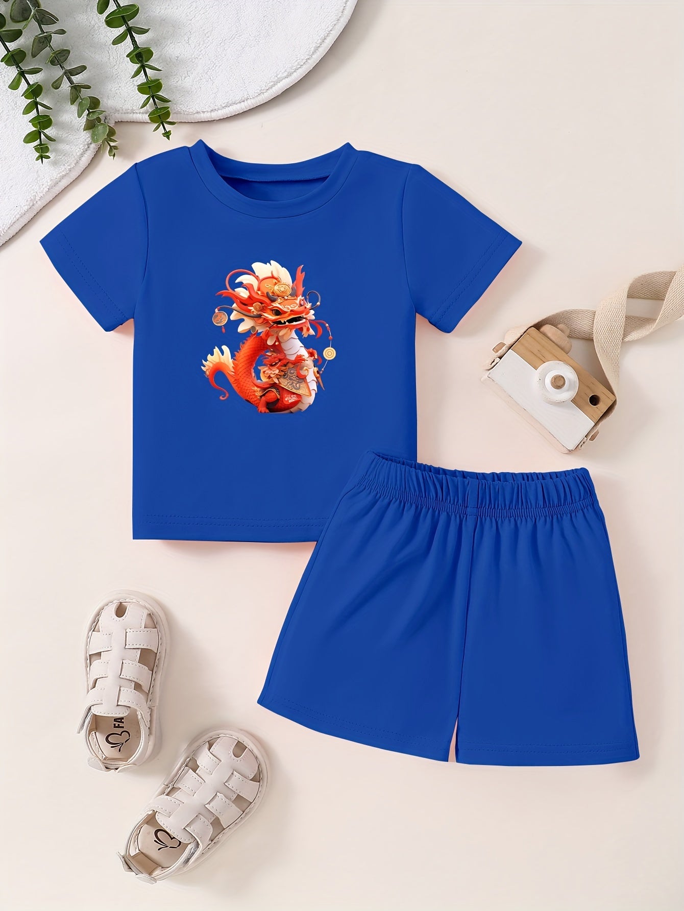 Toddler Cartoon Pattern T shirt & Shorts Set