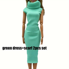 Striped Dress and Scarf 2-Piece Set for 30 cm Dolls