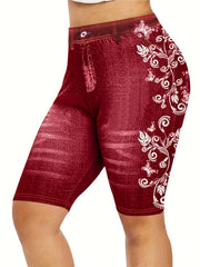  Casual Shorts Women's Floral Print Stretch Skinny Fit Short Leggings