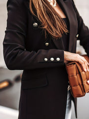  Solid Button Long Sleeve Blazer With Pockets