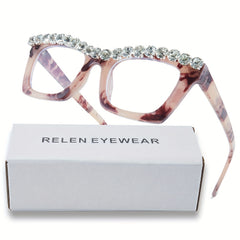 Rhinestone Cat Eye Clear Lens Glasses for Women Men
