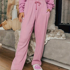  Solid Waffle Wide Leg Trousers