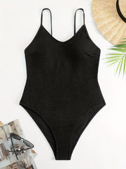  Solid Textured Scoop Neck One Piece Swimsuit