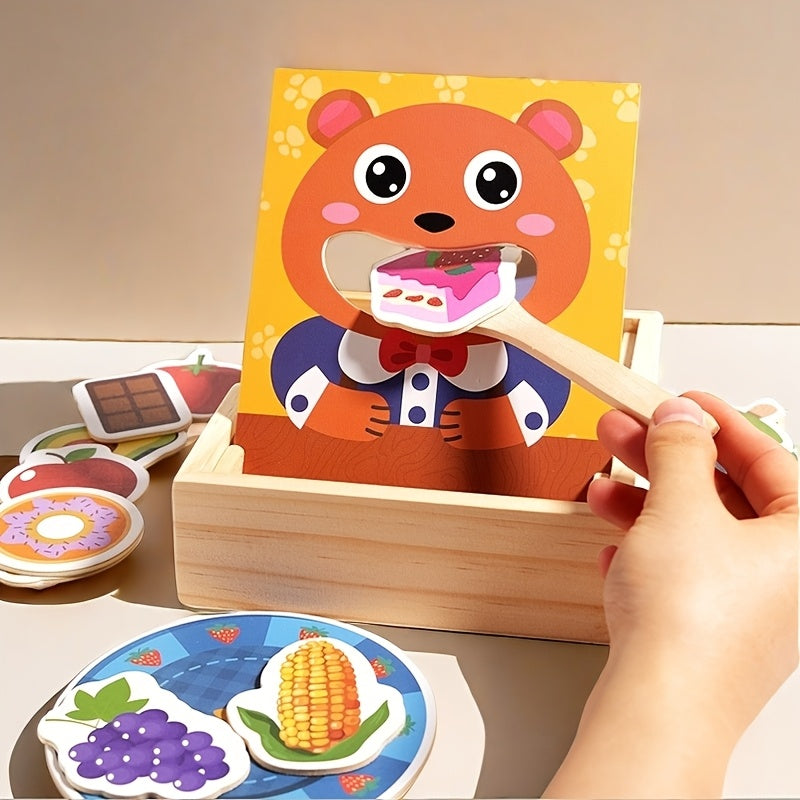 Wooden Bear Feeding Game w/ Fruits & Vegetables