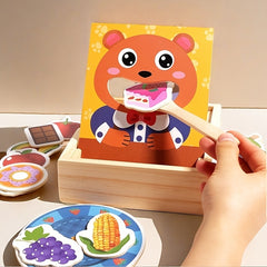 Wooden Bear Feeding Game w/ Fruits & Vegetables