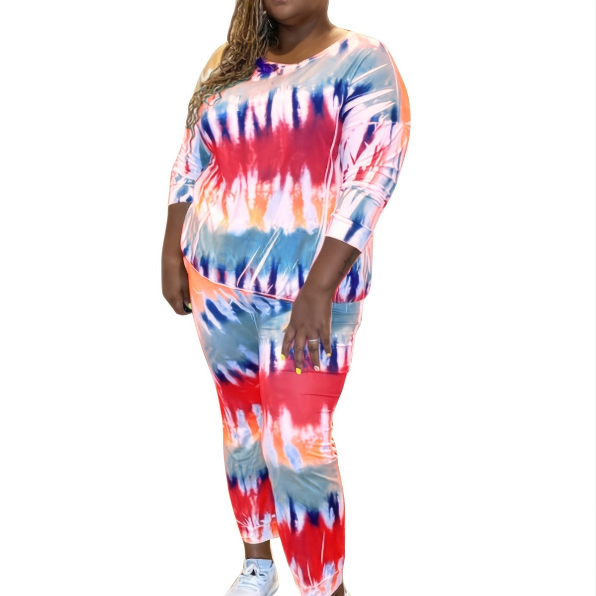  Tie Dye Long Sleeve Tee & High Waist Sweatpants Set