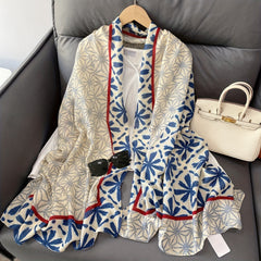 Geometric Floral Print Scarf Block Shawl Breathable Windproof Head Wrap