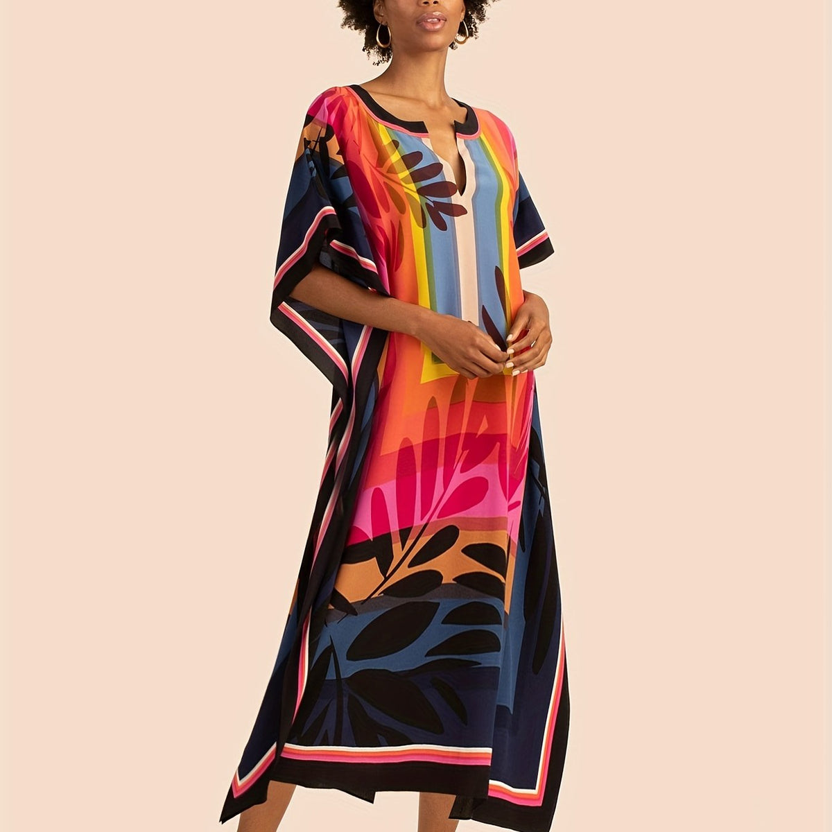  Colorblock Floral Maxi Cover Up
