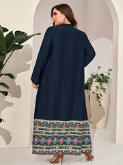 Geo Print Abaya Dress Long Sleeve Maxi Jalabiya