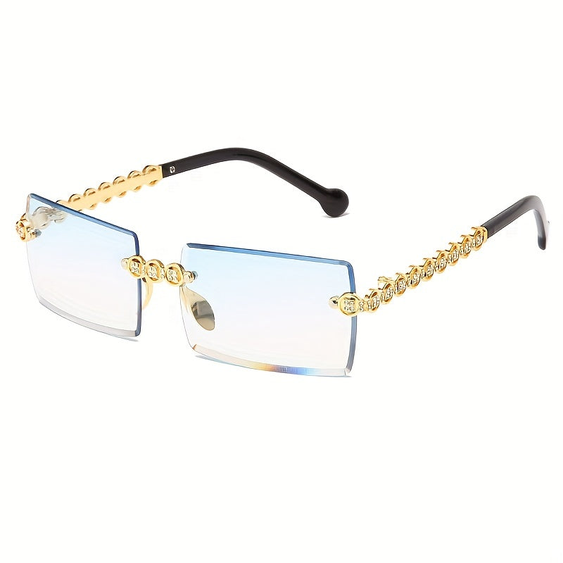 Rimless Rectangular Sunglasses Gradient Lens UV400