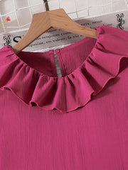 Kid Girls' V-Neck Ruffle Fringes Dress Short Sleeve