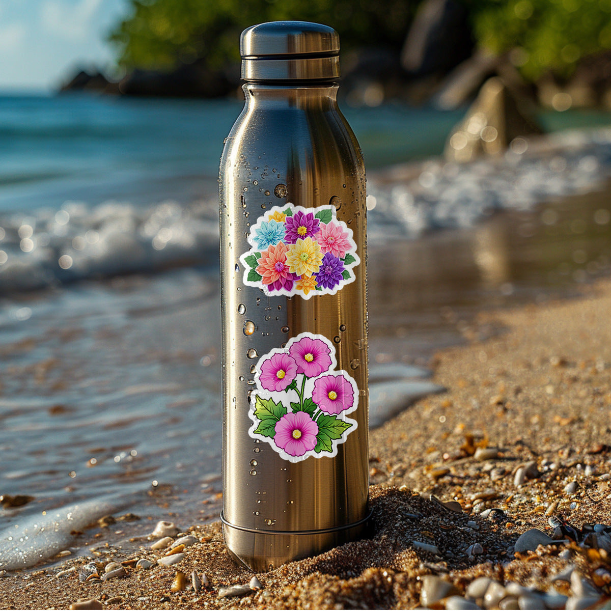 50pcs Flower Graffiti Vinyl Stickers Reusable Decals Mixed Colors PVC Material
