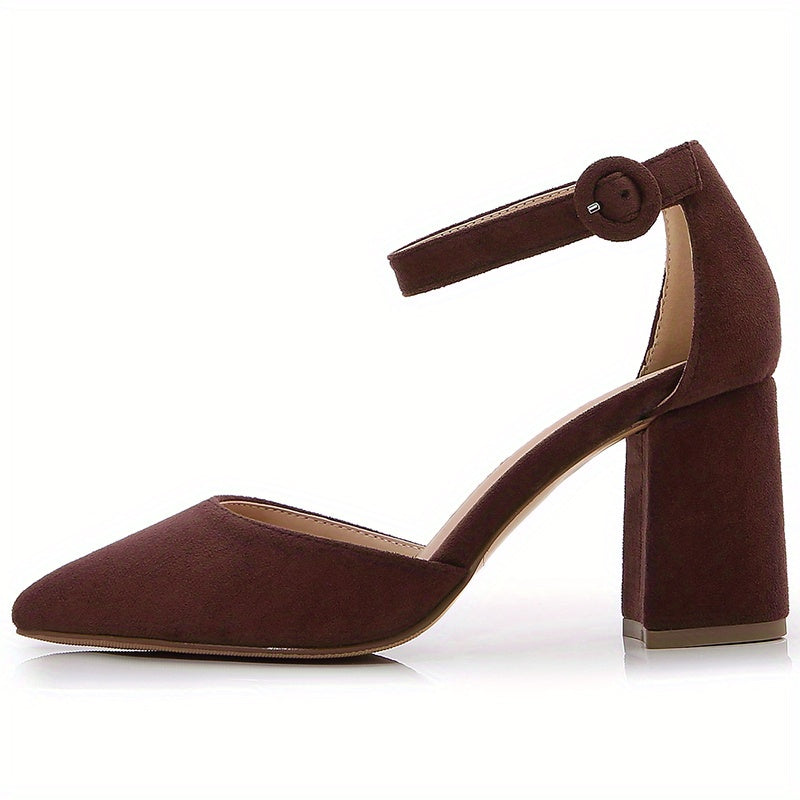 Women's Block Heeled Sandals Pointed Toe Ankle Strap Pumps Solid Heels