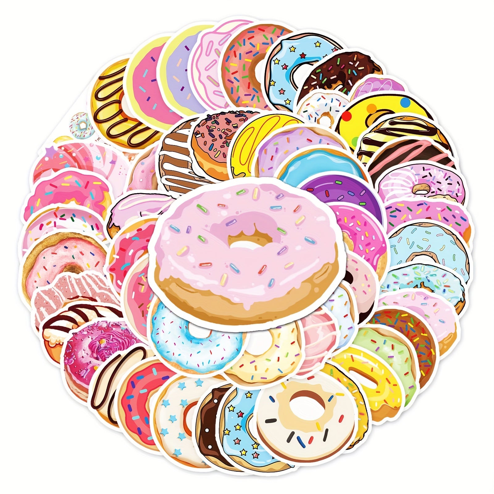 50pcs Donut Pattern Waterproof Stickers For Water Bottles Laptop Scrapbook