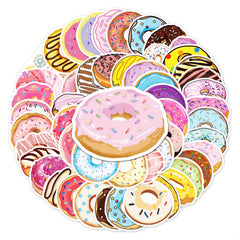 50pcs Donut Pattern Waterproof Stickers For Water Bottles Laptop Scrapbook