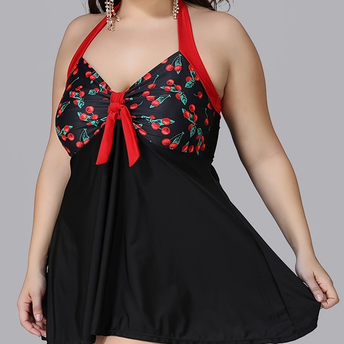  Cherry Print Halter Neck Top & Panties Swimsuit Set