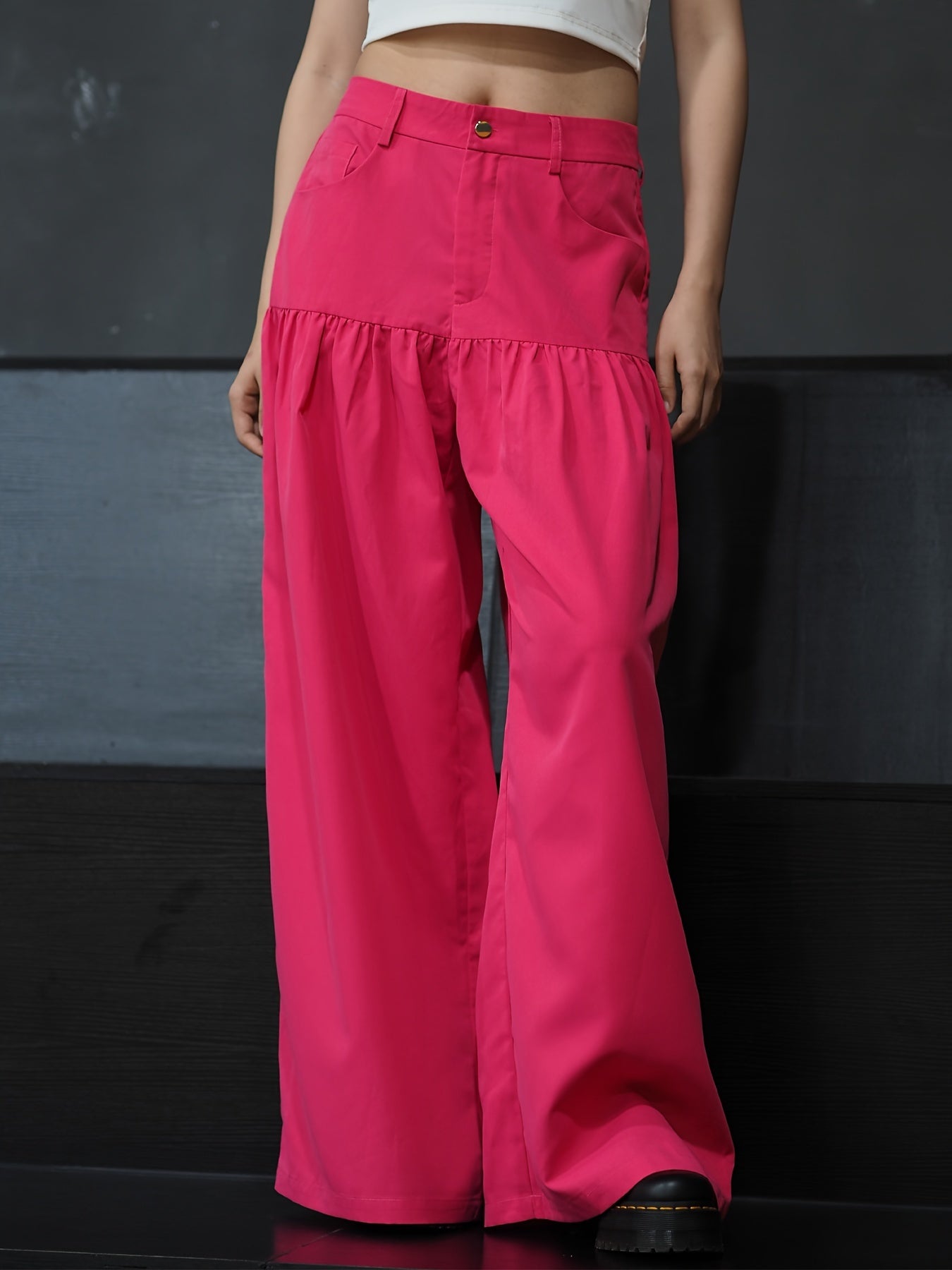  Casual Pants Women's Plus Solid Stitching Button Fly