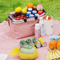Folding Picnic Basket Oxford Cloth Insulation Basket Multifunctional
